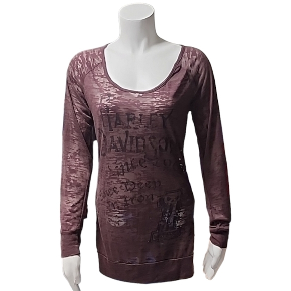 HARLEY DAVIDSON VINTAGE Long Sleeve Tee S Ripped Back Biker Moto Bikercore - Picture 3 of 13